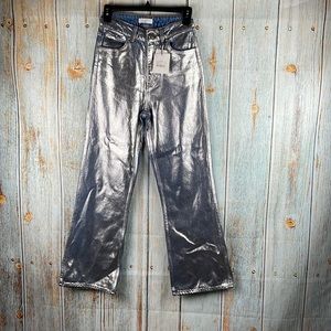 Sandro Roland Metallic Coated High-rise Flared Jeans In Silver XS